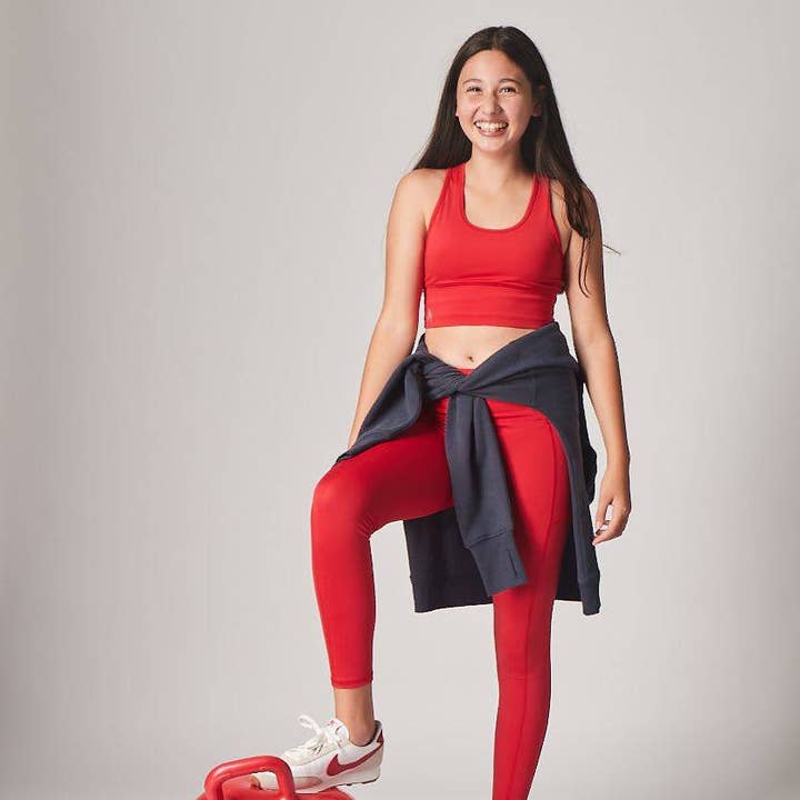 Girls Red Long Leggings for wholesale by School Active Sports