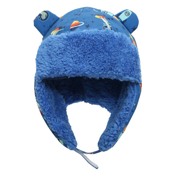 Water Repellent Trapper Hat - Dino - Blue for wholesale by FlapJackKids