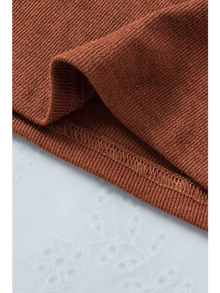 Brown Ribbed Peekaboo Cutout Long Sleeve Top for wholesale on Faire8