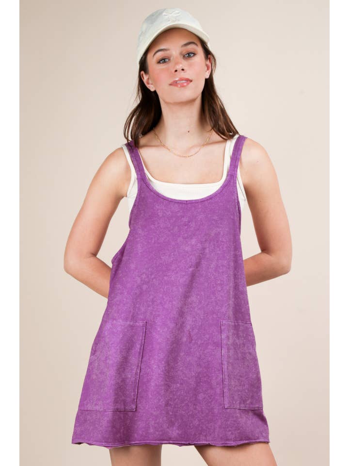 VERY J - Wholesale Romper - Women's - ND31251-Mineral Washed Knit Mini Dress with Shorts InsideÂ