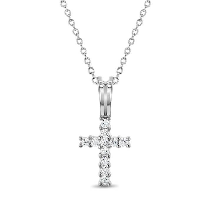 Collier CZ Cross 14 mm pour tout-petits/enfants - Argent sterling pour la vente par In Season Jewelry