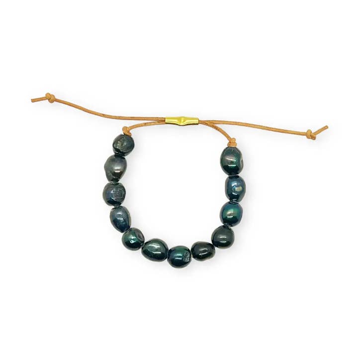 Son of a Sailor - Wholesale Beaded Bracelet - Perla Men's Black Freshwater Pearl Bracelet Greek Leather