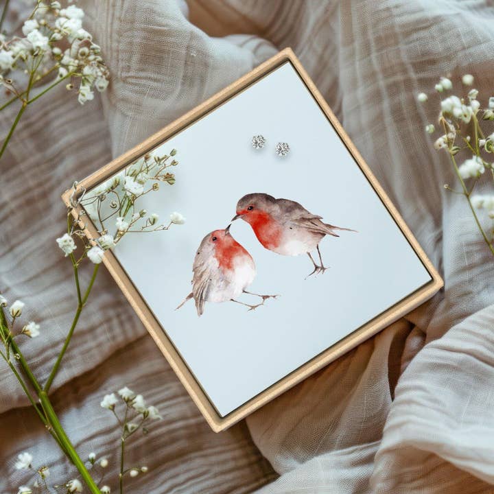Silver Studs - Silver Crystal Stud Earrings - Robin Card for wholesale by Crumble & Core