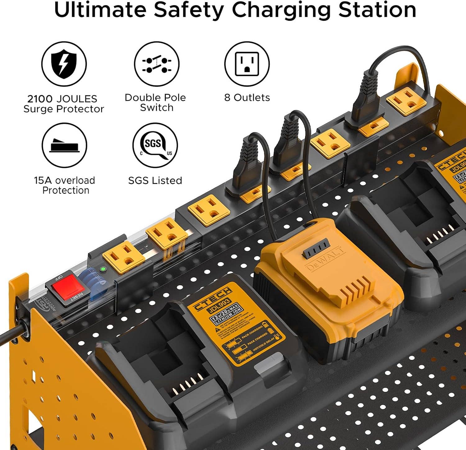 Rocket Socket Technology - Wholesale Wall Mounted Shelf - Power Tools Organizer Wall Mount, Cordless Drill Holder with 8-Outlet Power Strip, Modular Garage Organization Storage Rack 36 Months Warranty2