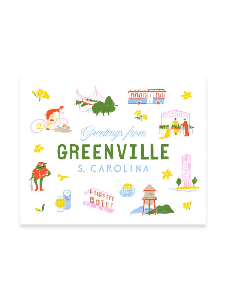 Greetings from Greenville Print - Classic City Wall Art for wholesale by Karen Schipper