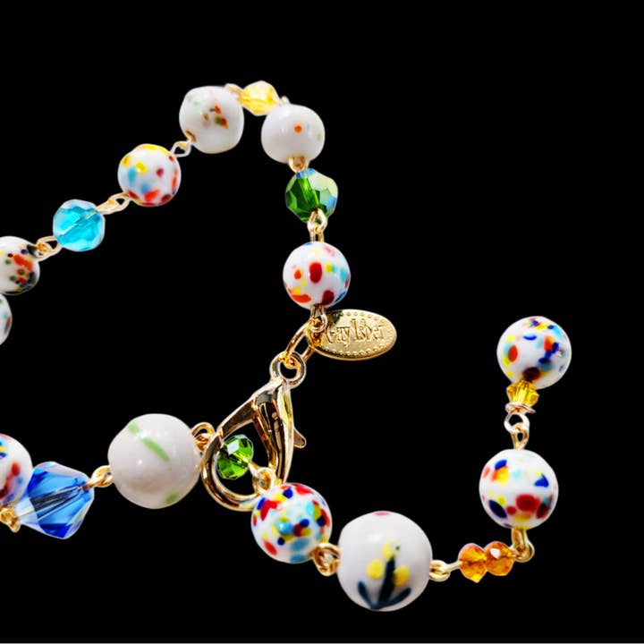 Gay Isber Designs - Wholesale Beaded Bracelet - Hand linked Rainbow Colorful Dot Porcelain Bead Bracelet with crystals - Classic and Timeless Design by Award-Winning Artist Sugar Gay Isber (Copy)2