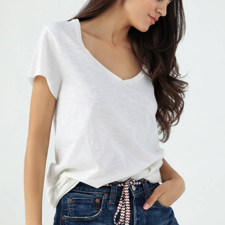 Rebecca Women T-Shirt V-Neck Short Sleeve Off White for wholesale by d'Els - Elsa Altaras Nasi und Nasi GbR