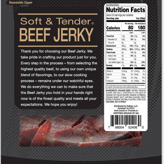 NuEats - Wholesale Jerky - Nueats, Organic 100% Grass fed Beef Jerky, Original, 2.25oz