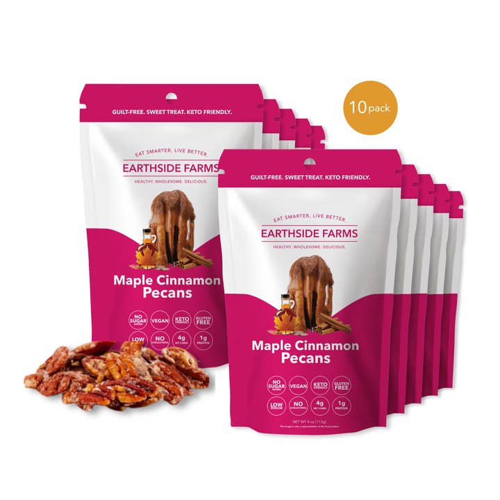 Maple Cinnamon Pecans - Vegan Candied Nuts, 4 oz Snack Pack for wholesale by Earthside Farms