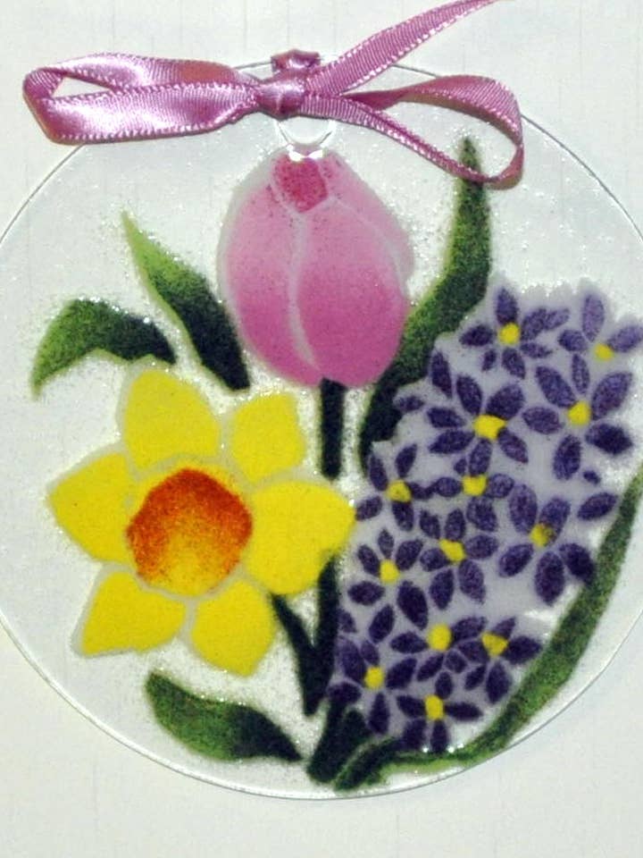 Spring Floral Pastel Suncatcher/Ornament for wholesale by Folio Art Glass