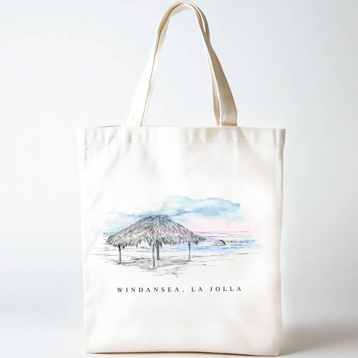 Windansea Beach La Jolla Tote Bag – Hand-Drawn Coastal Landmark Art, Organic Cotton California Gift Shop Tote for wholesale by ArteCart