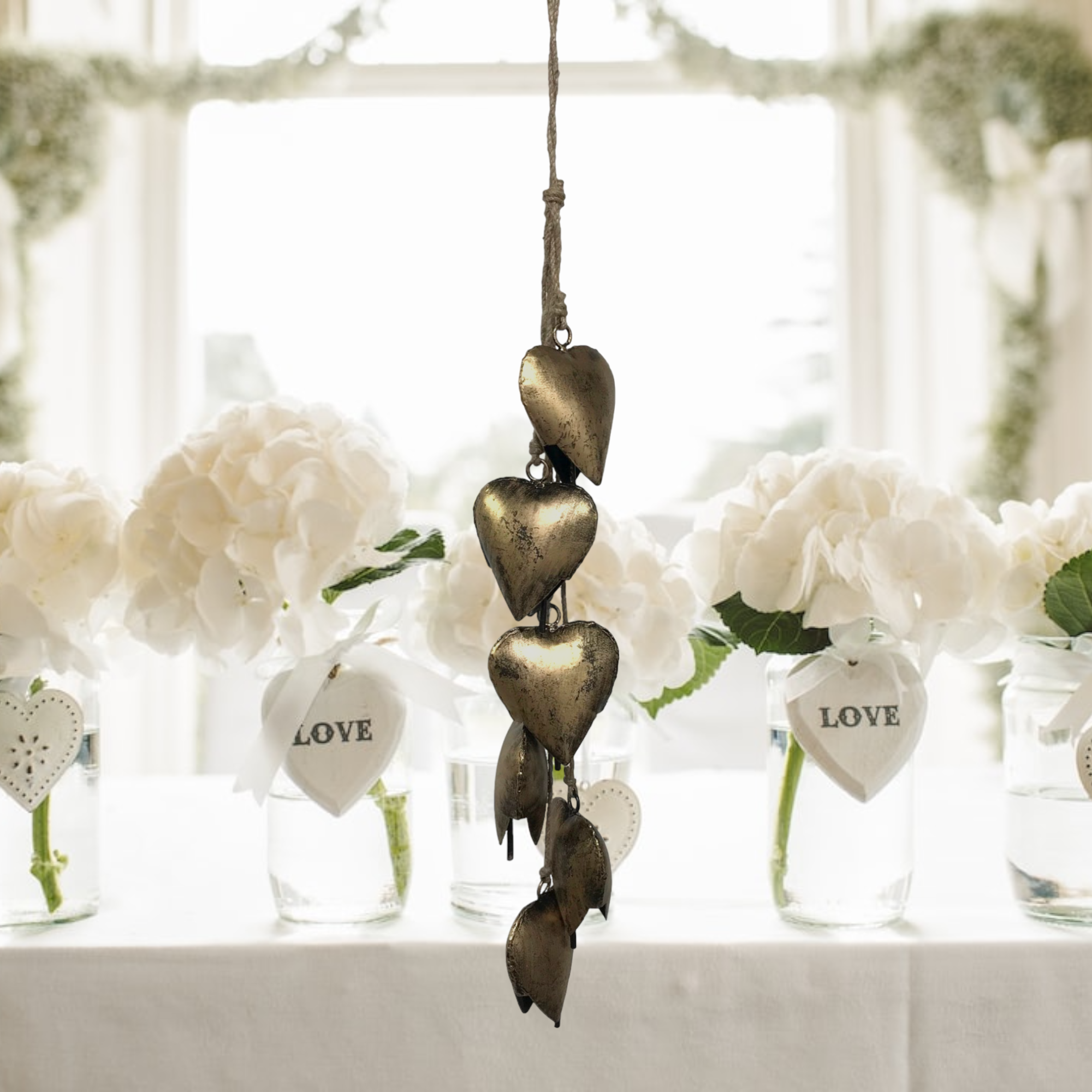Wilco Home - Wholesale Bell - Six Piece Valentine's Heart Bell Chime Pendant on Jute Rope8