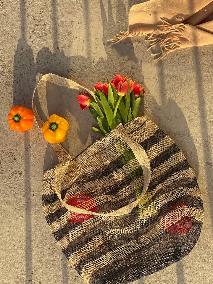 Natural Vine Tote Bag - Stripe for wholesale by A Million Elephants
