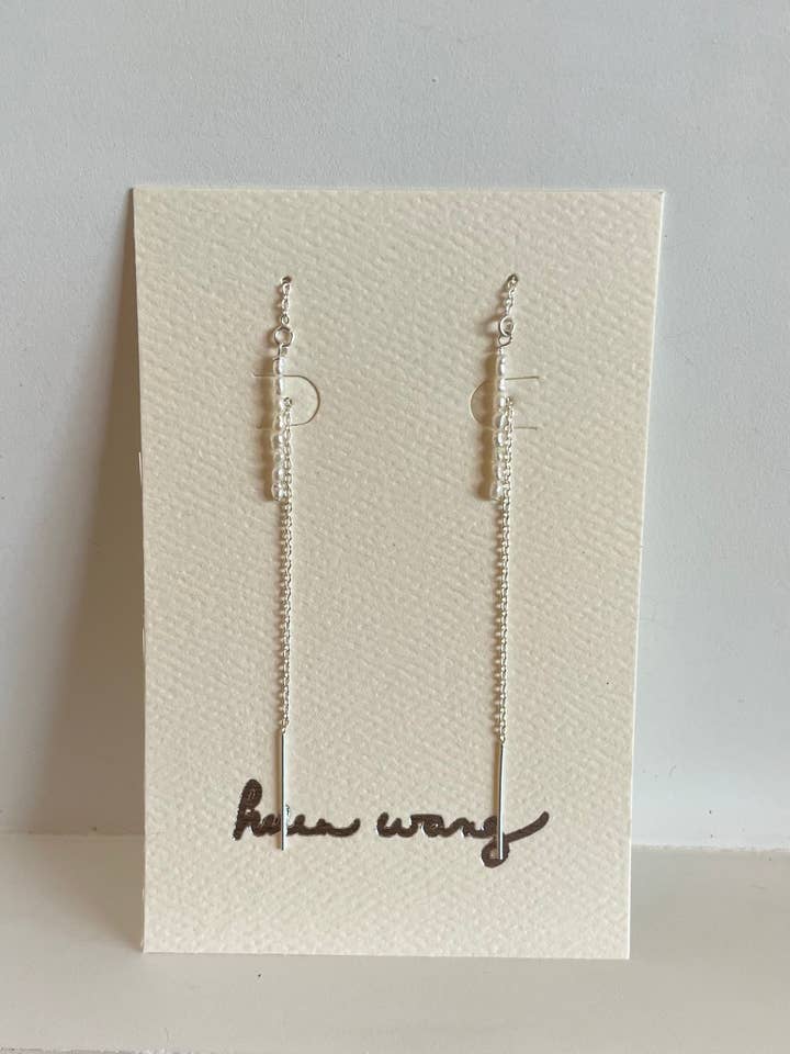 HWJ Earrings - Sterling Silver Threaders, Micro Pearl for wholesale by Helen Wang Jewelry