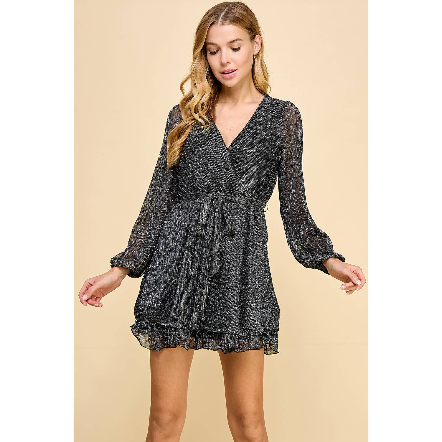 Silver LONG SLEEVE DOUBLE TIER MOONLIGHT DRESS A5890U687 for wholesale on Faire5