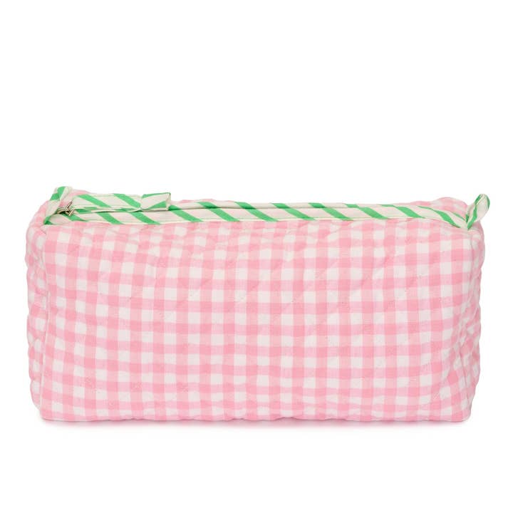 Quiltet Gingham Toilettaske Med Indvendige Lommer | Rose for engroshandel hos Bridie & Bert