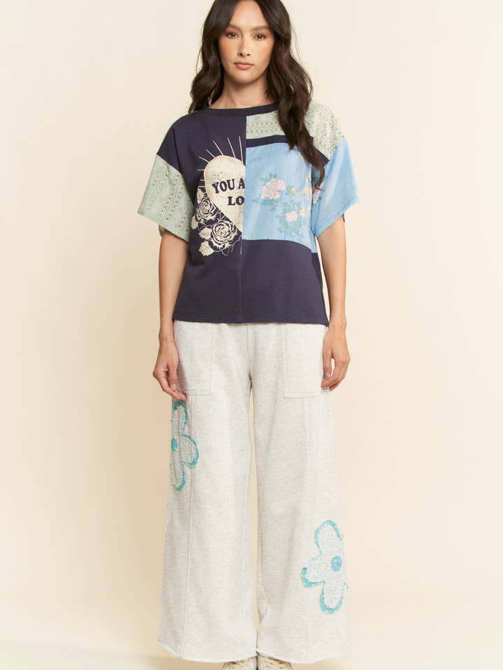 Davi & Dani - Wholesale Pants - Women's - FLORAL PATCH POCKETS ELASTIC TERRY EASY PANTS9