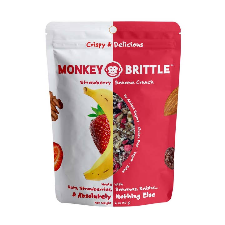 Monkey Brittle - Strawberry Banana Crunch - Case of (6) 2oz Bags for wholesale by Huggins Family Farms