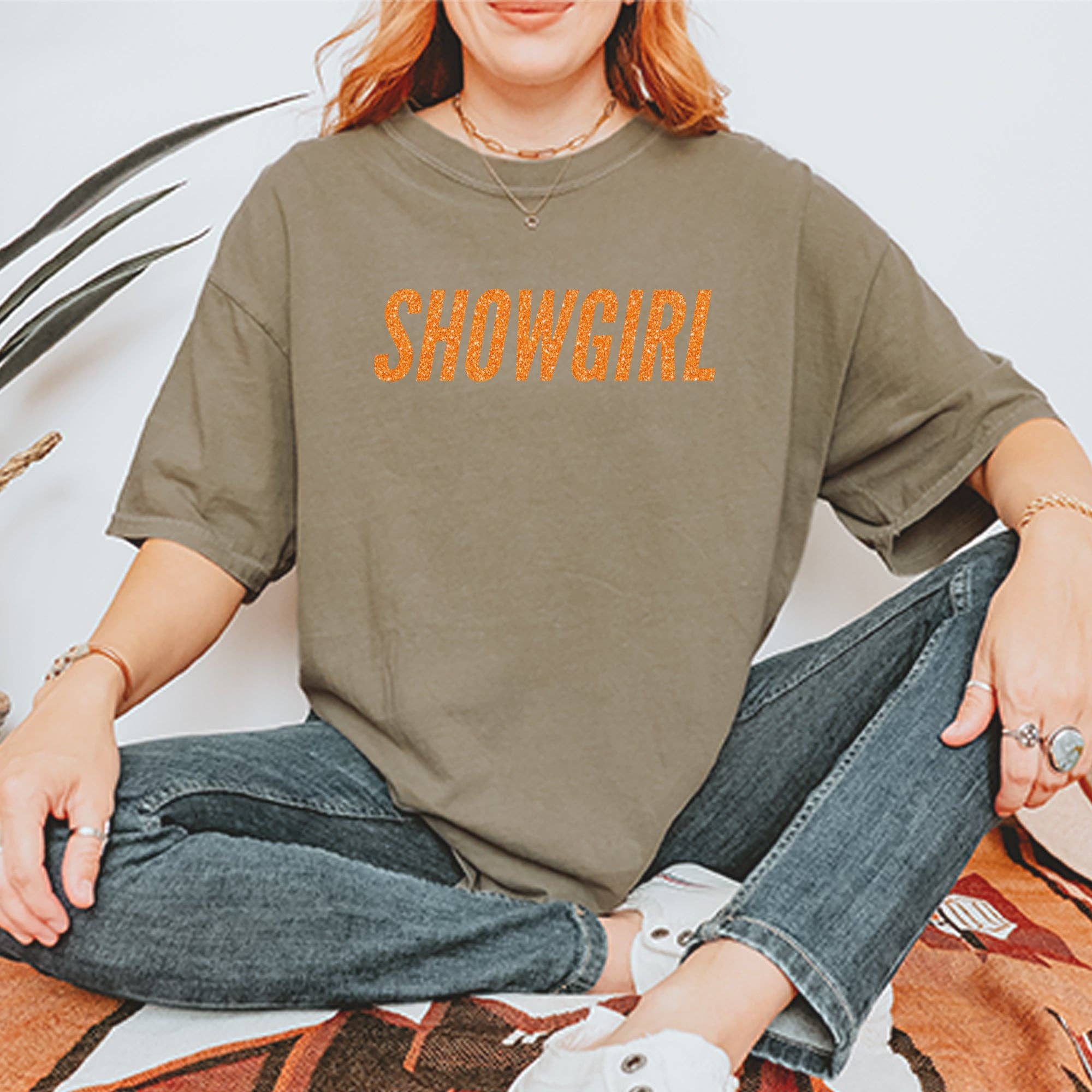 Expression Tees - Vente T-shirt sérigraphié – femme - T-shirt unisexe vintage doux à paillettes orange Showgirl30