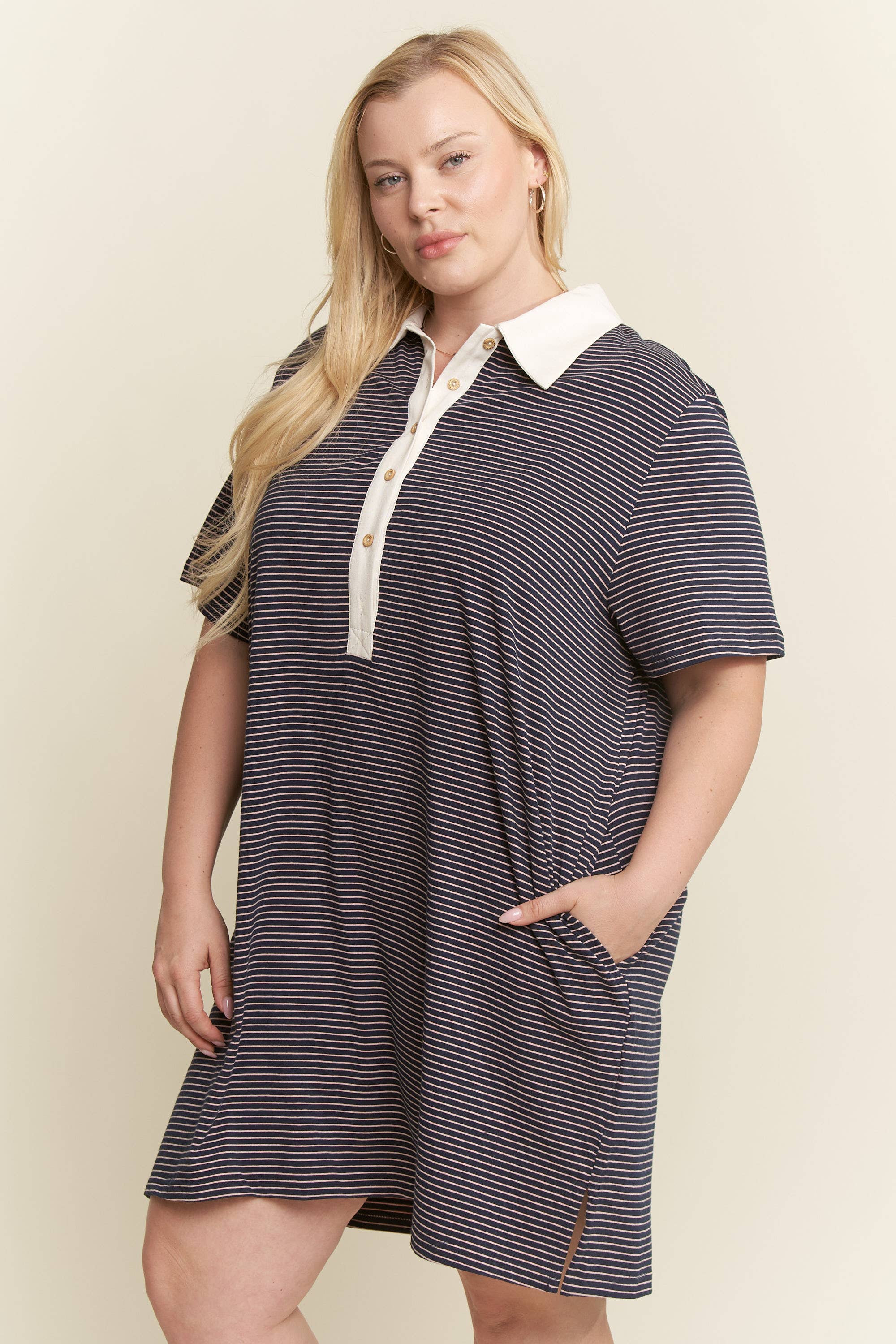 JADE BY JANE – wholesale Dress – Women's – PLUS SIZE PIN STRIPE BUTTON DOWN DRESS18