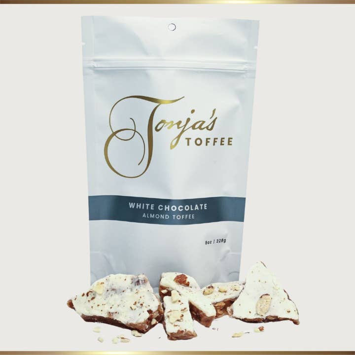 White Chocolate Almond Toffee for wholesale by Tonja's Toffee