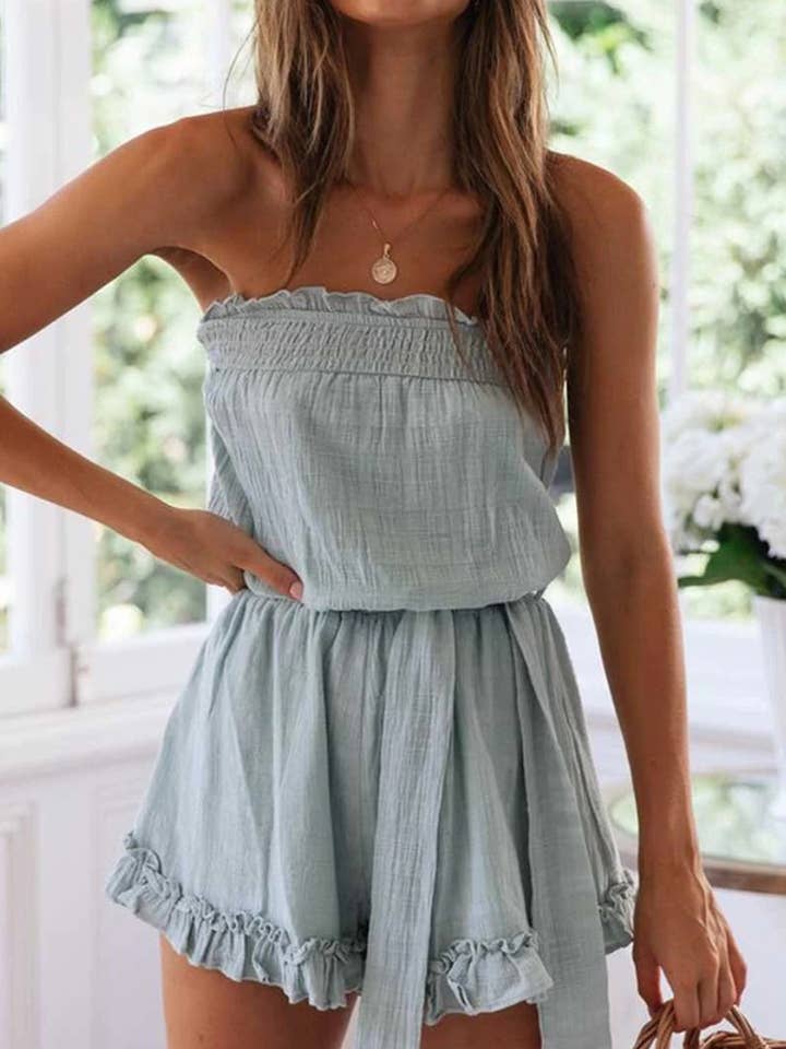 monos con hombros descubiertos y cintura con cordones para venta al por mayor de Whisper Mint