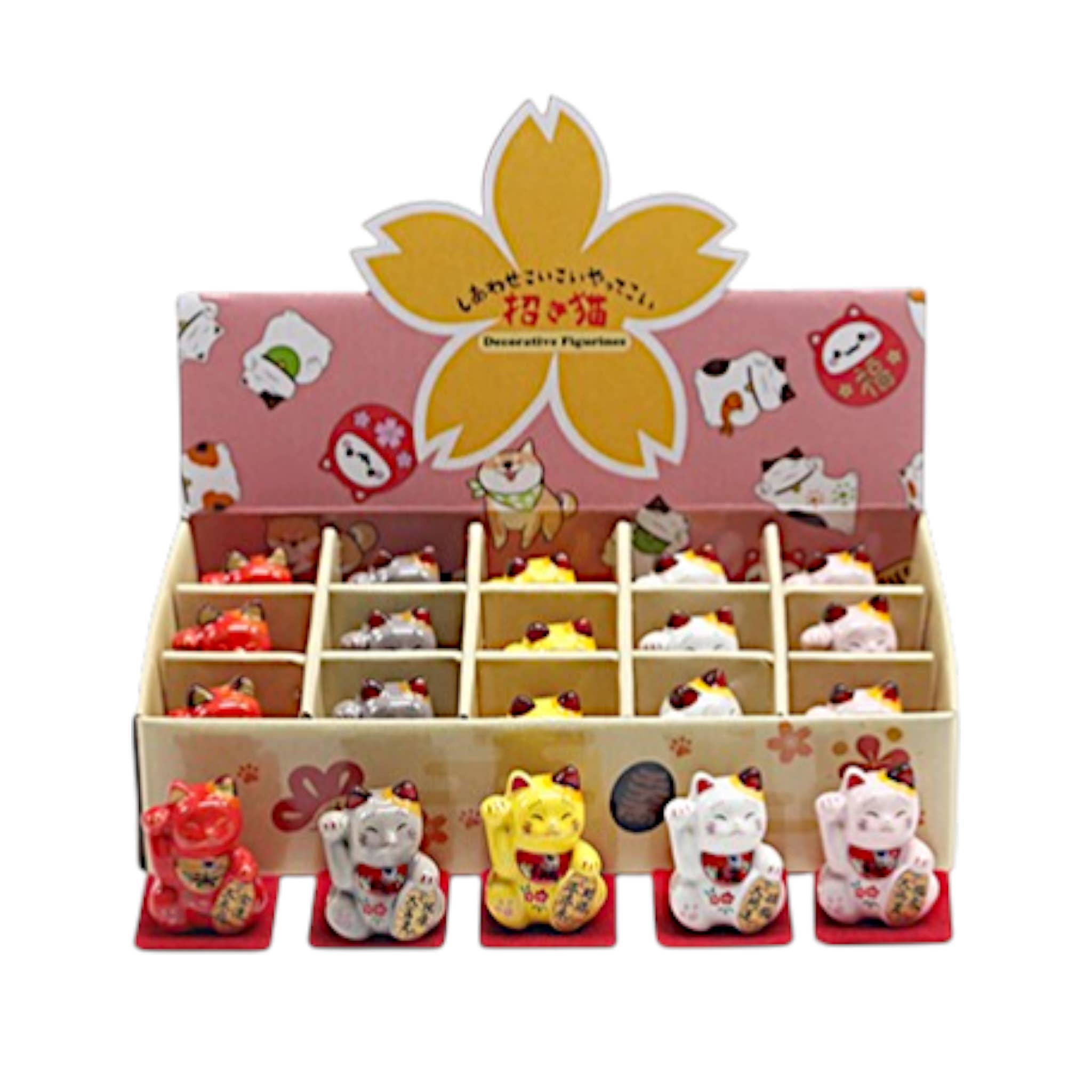 Urban Tokyo - Wholesale Decorative Figurine - 15 Piece Assortment Maneki Neko Lucky Cat Figurines 2.5 Inch (1/24)