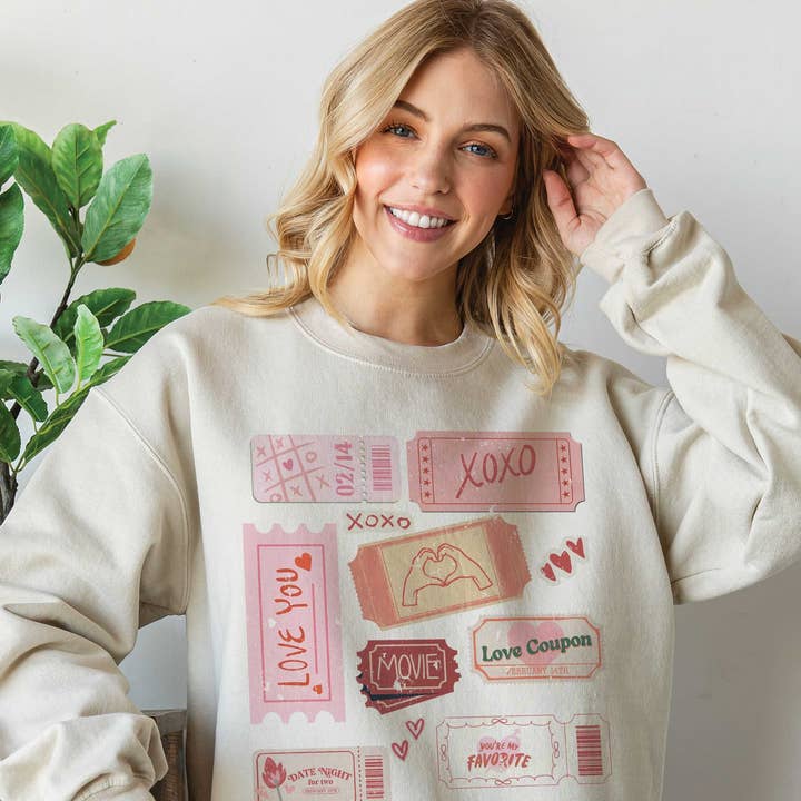 VINTAGE LOVE TICKETS Graphic Sweatshirt for wholesale by BLUME & CO.