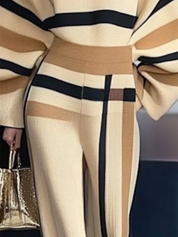 KHAKI Loose Wide Leg Striped Casual Pants Bottoms Trousers for wholesale on Faire2