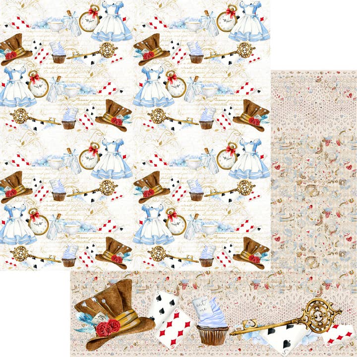 Frou Frou's Alice Collection Wonderland 12 x 12 Double-Sided Scrapbook Paper - 15 Pack for wholesale by SSC Wholesale