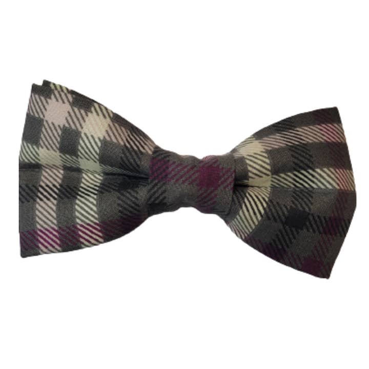 Brown and Purple Plaid Boys Bow Tie for wholesale by Kings and Gents Accessories