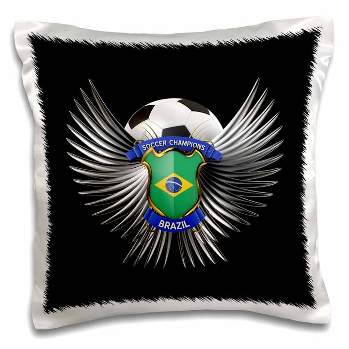 3dRose, Soccer concept with crest ball and shield with the Brazilian flag on it Brazil champions champion, Pillow Case for wholesale by 3dRose