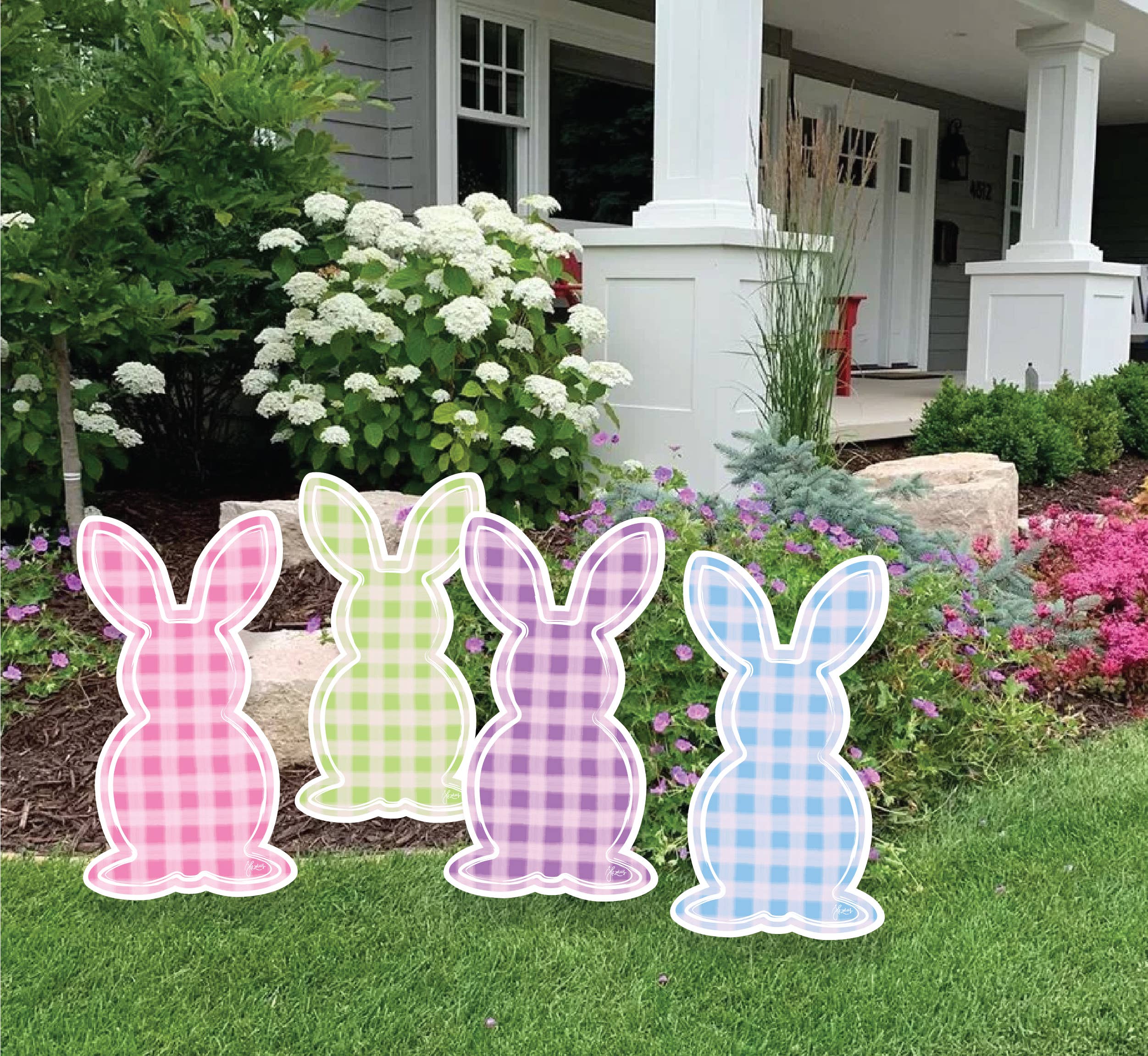 Songbird Grove Collection - Wholesale Garden/Lawn Stake - Gingham Bunny Garden Stakes Collection4