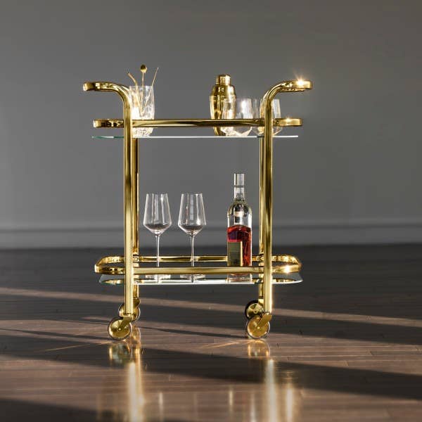 Viski - Wholesale Bar Cart - Belmontâ„¢ Gold Bar Cart with Mirror Shelves by Viski