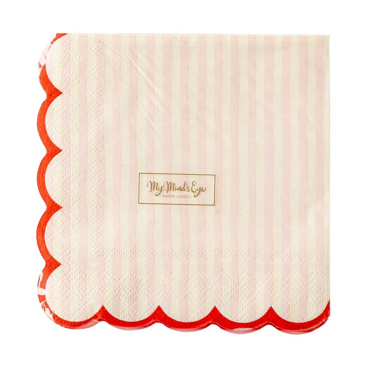 VAL938 -Pink Stripe Scallop Cocktail Napkin for wholesale by My Mind’s Eye