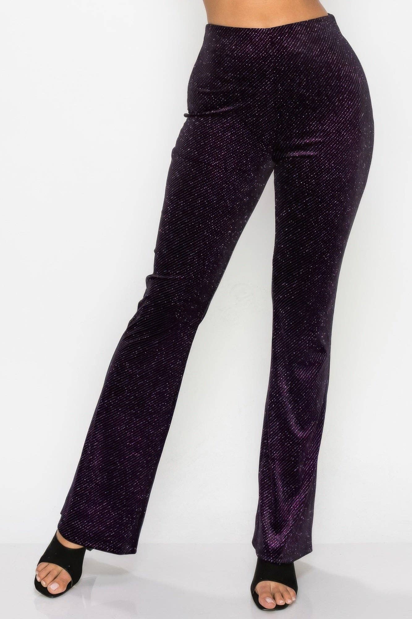 CC Wholesale Clothing - Wholesale Pants - Women's - Glittery Flare High-rise Elastic Pants5
