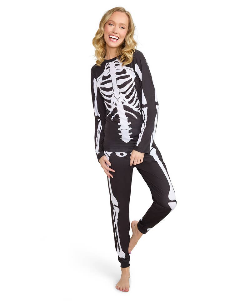 Skeleton Pajamas - Women's Halloween Crew Neck Pajama Set for wholesale by Tipsy Elves