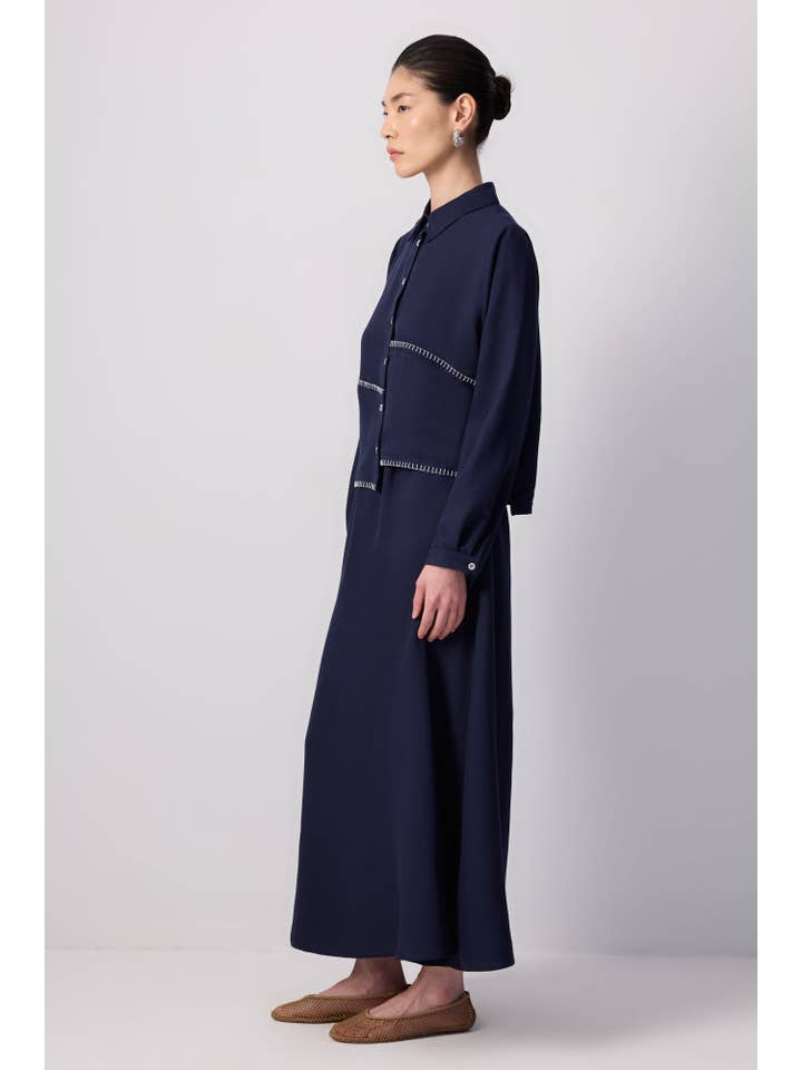 Navy Blue MODEST SHIRT & MAXI SKIRT SET WITH CONTRAST STITCHING for wholesale on Faire2