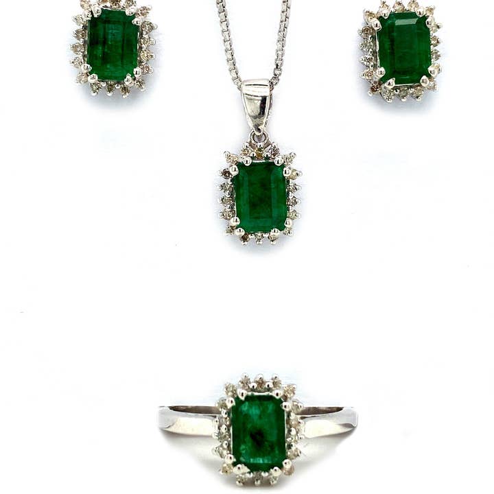 Ensemble de bijoux émeraude en argent sterling .925 - KSS 60423 pour la vente par Kotawala Jewels