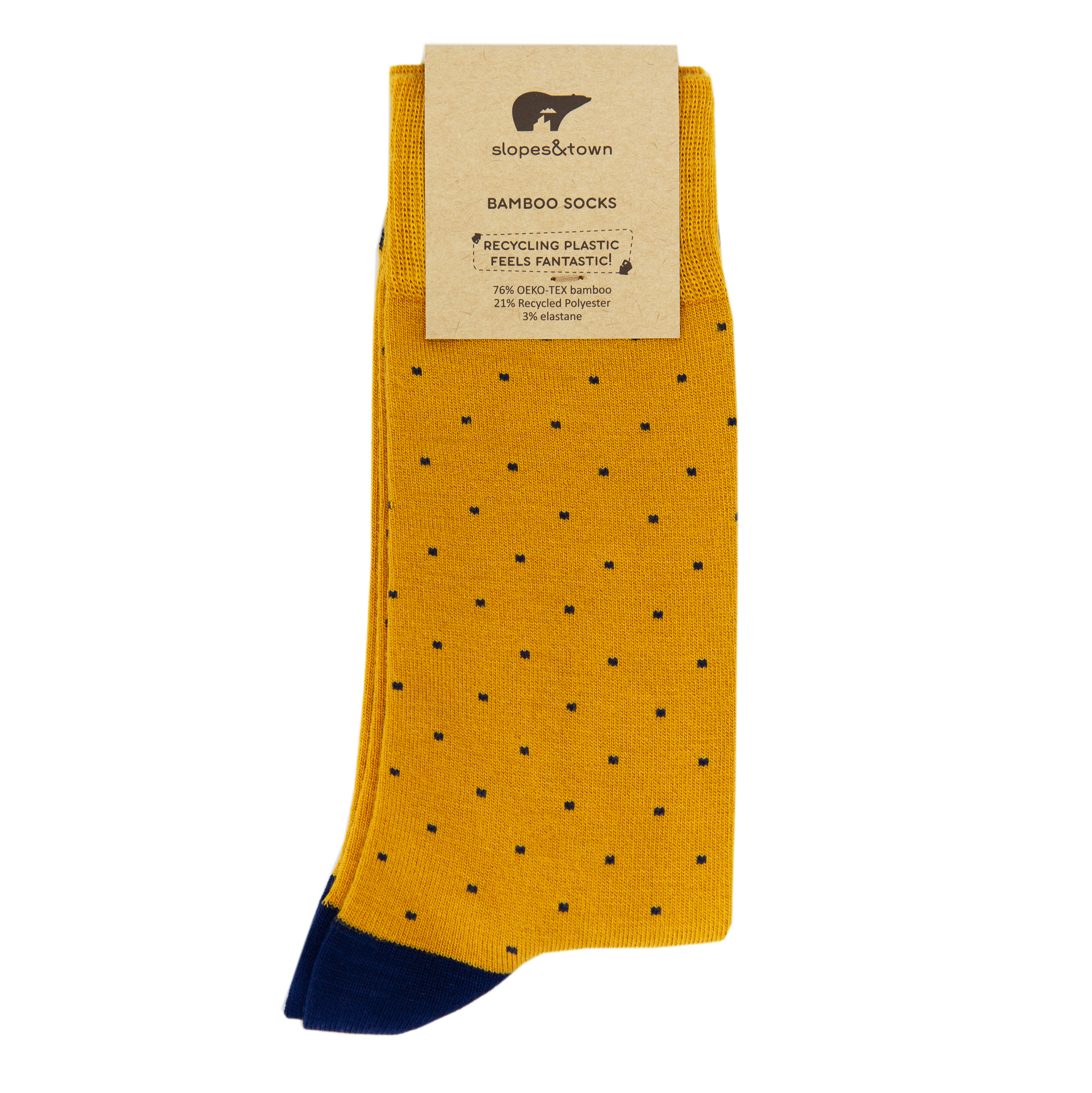 Slopes&Town - Wholesale Socks - Unisex - Mustard with Blue Dots Bamboo Socks0