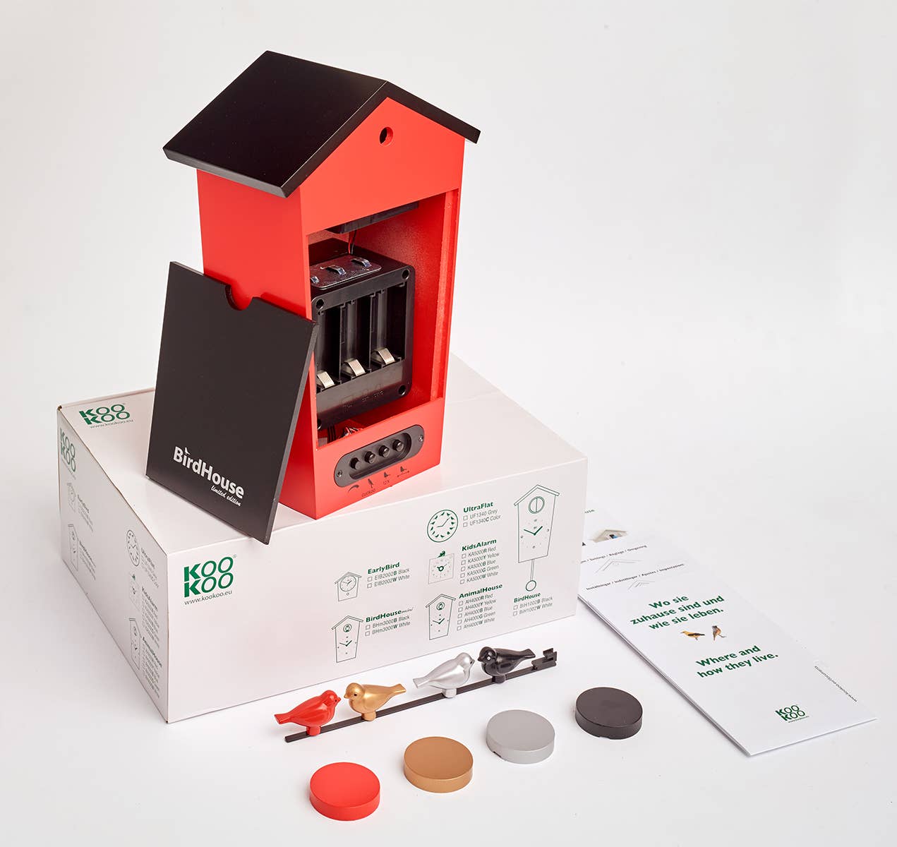 KooKoo GmbH - Wholesale Wall Clock - KOOKOO BirdHouse (black, white, blue, copper, teal, red)14