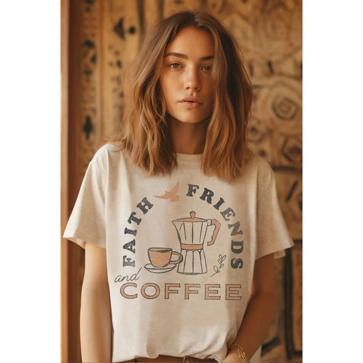 HRTandLUV - Wholesale T-Shirt (Graphic) - Women's - FAITH FRIENDS AND COFFEE MINERAL GRAPHIC TOP1