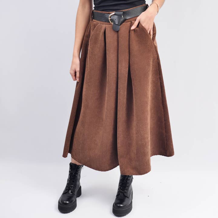 Cecile Wang - Vente Jupe – femme - Jupe en velours cotelé avec ceinture TDM52123-71