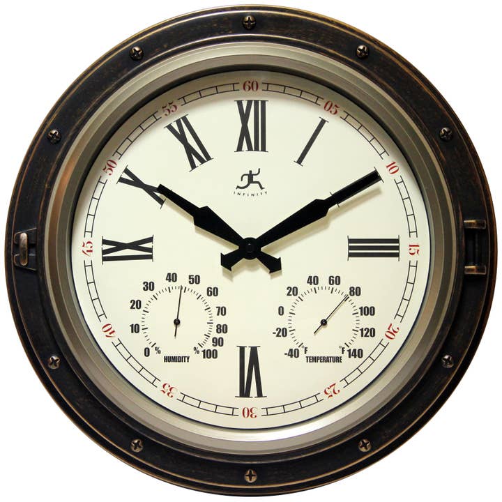 Infinity Instruments - Wholesale Wall Clock - Outdoor Round Bronze Wall Clock 16 Inch