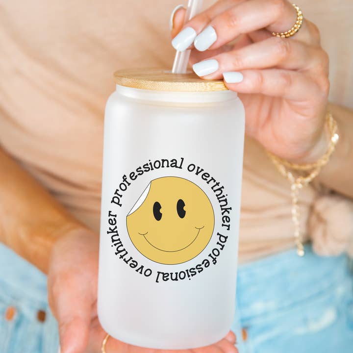 Mental Health & Positivity Glass Cup, Professional Overthink for wholesale by Breeco