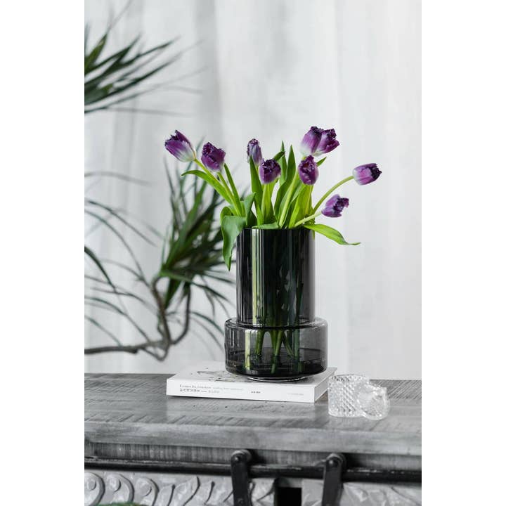 Element Accessories USA - Wholesale Vase - Retro Style Sober Modern Design Glass Vase, Amber/Gray Tyl12