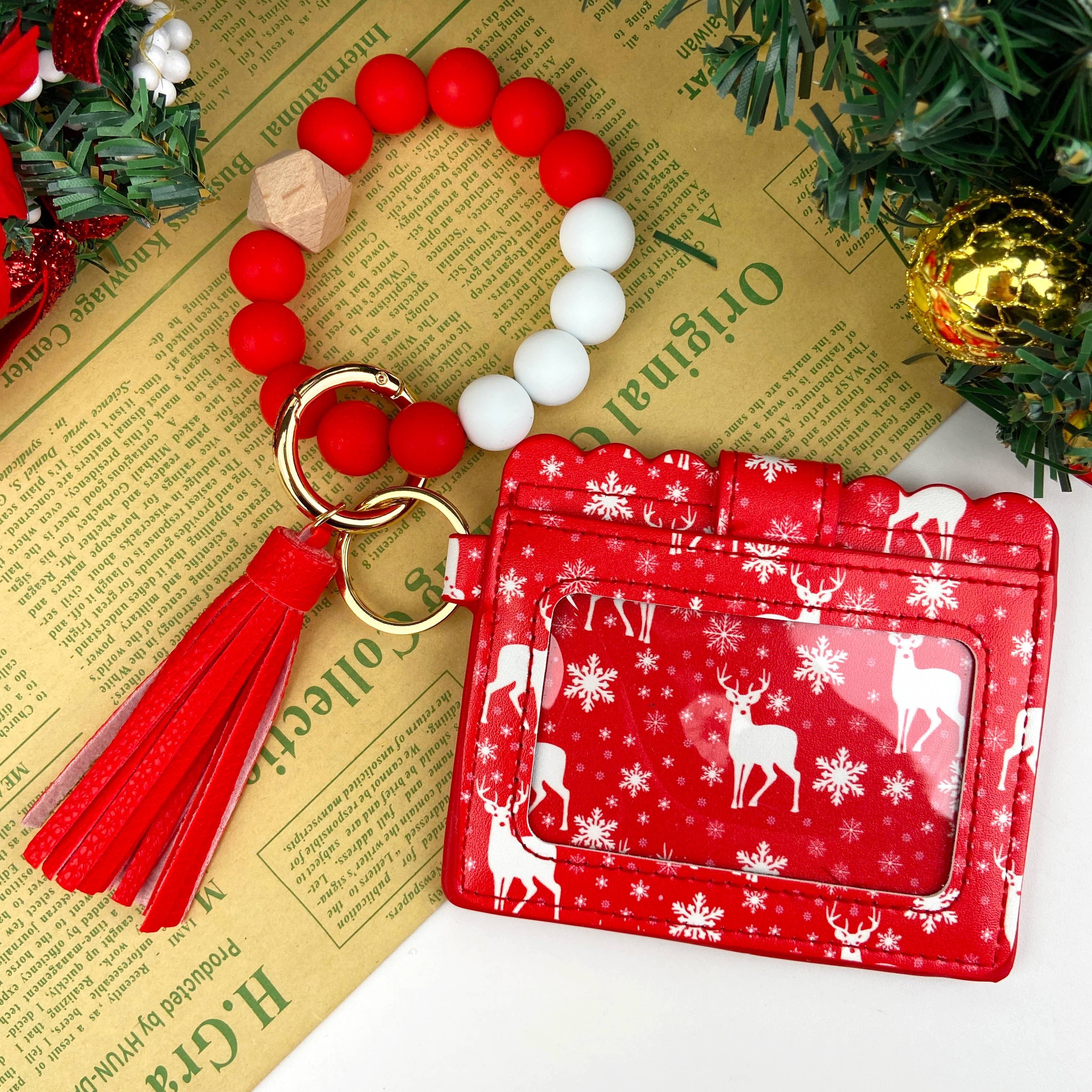 SoapElenGlen – wholesale Keychain bracelet – Christmas Gift Card Holder Silicone Bead Bracelet Keychain5