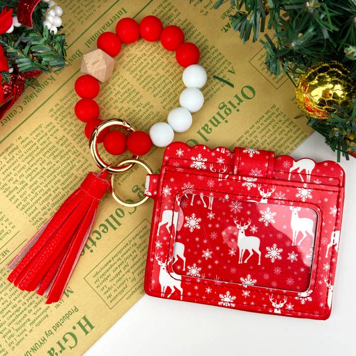 SoapElenGlen – wholesale Keychain bracelet – Christmas Gift Card Holder Silicone Bead Bracelet Keychain5
