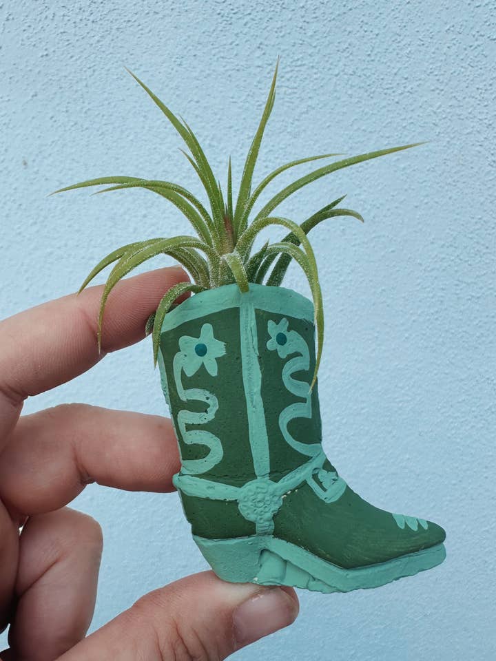 Green Fairy Mini Cowboy Boot Planter with Plant for wholesale by O'Berry's Succulents