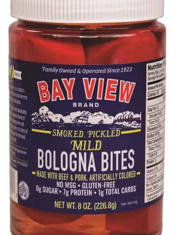 8 Ounce Jar Mild Bologna Bites for wholesale by Bay View Packing